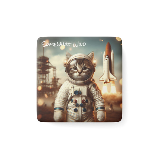 Cat Astronaut Porcelain Magnet (2 in. x 2 in.)